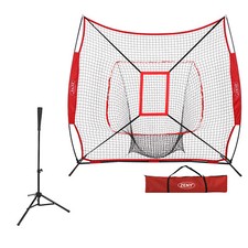 7x7 Baseball Training Net w/ Strike Zone  Bag  Height Adjustable Batting Tee