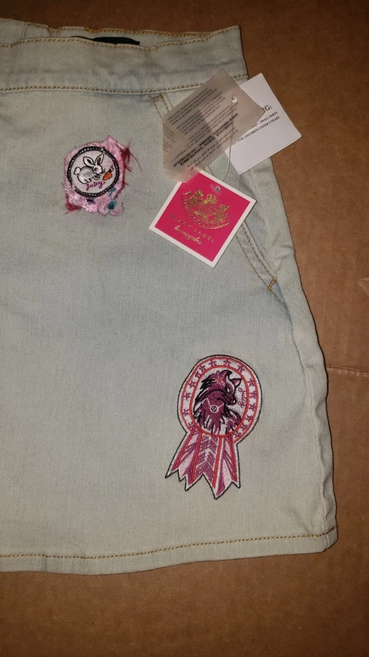 Juicy Couture Mini Denim Patchwork Girl Skirt NWT Size 14 - Image 3 of 4