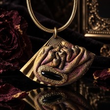Vintage Fan Pendant Avant Garde Biomorphic Gothic Abstract Wearable Art OOAK 3D