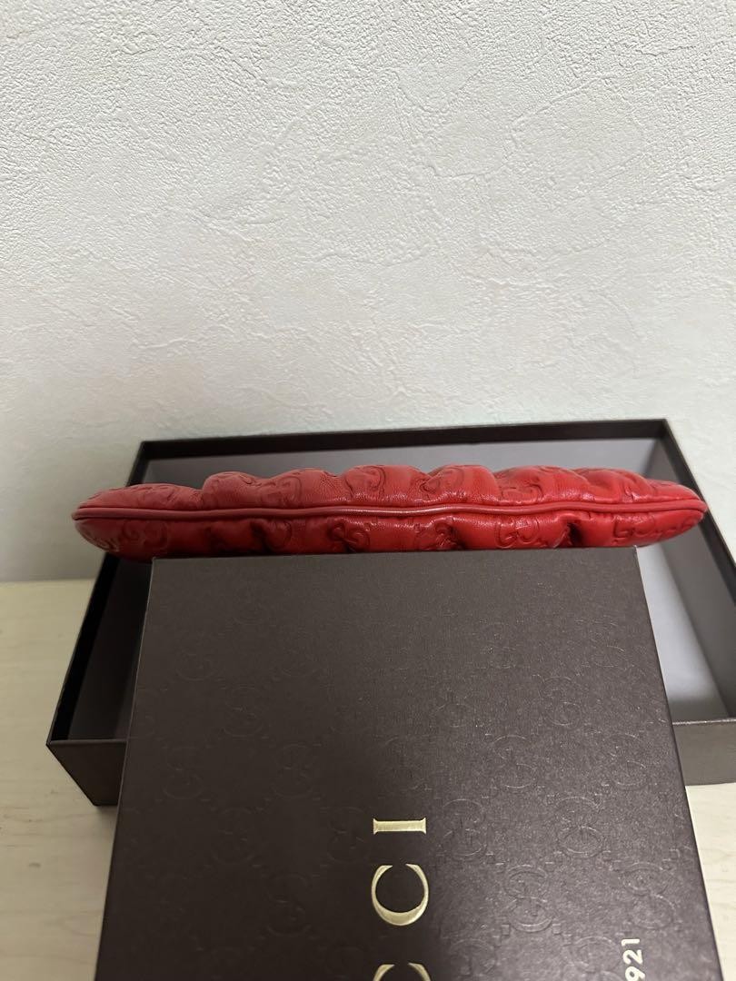 GUCCI Red Clutch Bag Pouch GG Logo Red Leather Women's