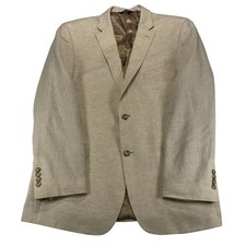 Jos A Bank Executive Sport Coat Blazer Mens Size 46 L Beige Linen Wool Summer