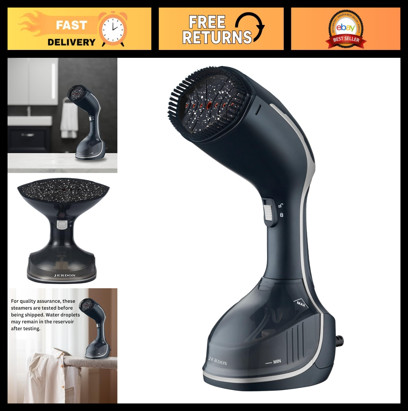 Portable 1600W Handheld Garment Steamer Travel Self-Cleaning