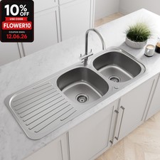 Stainless Steel 2 Bowl Double Kitchen Sink Reversible Drainer Inset Basket Waste