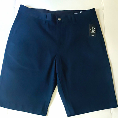 Volcom Vmonty Stretch Chino Shorts Navy Flat Front Zip Slash Pockets A09117V3