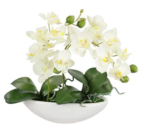 KüNstliche Orchidee 27Cm In Schale Phalaenopsis Kunstblume Mit ÜBertopf Weiß-image