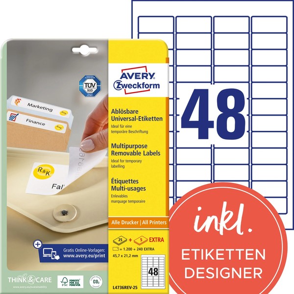Avery Zweckform Universal-Etiketten, 45,7 X 21,2 Mm, Weiß 1 Bis 20 Stk Spare 40%-image