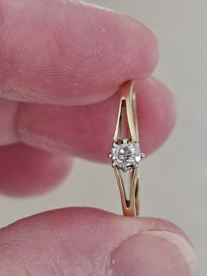 Antiker 18kt Gold Ring Altschliff Minenkissen Diamant Gr. Q1/2-R Viktorianisch. - Bild 2 von 4