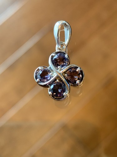 Iolite Gemstone Pendant 4 Gemstones Set in a Clover Design Sterling Silver .925 - Picture 2 of 5
