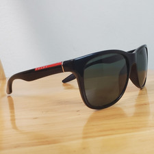 PRADA Women s Square Sunglasses Black Plastic Frame Green Tinted Lenses