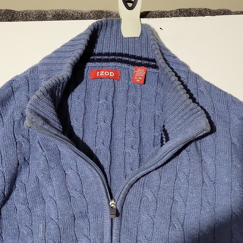 IZOD Mens Blue Cable-Knit Cotton 1/4 Zip Mock Neck Pullover Sweater XL