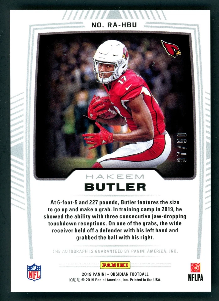 Hakeem Butler 2019 Panini Obsidian ETCH GREEN AUTO RA-HBU Football Card RC /50 - Image 2 of 2