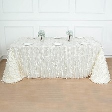 IVORY 90"x156" Taffeta Rectangular TABLECLOTHD 3D Leaves Design Party Event