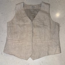 MADEWELL NWD Women's Single-Breasted Beige Linen Vest sz 10 Beige Natural