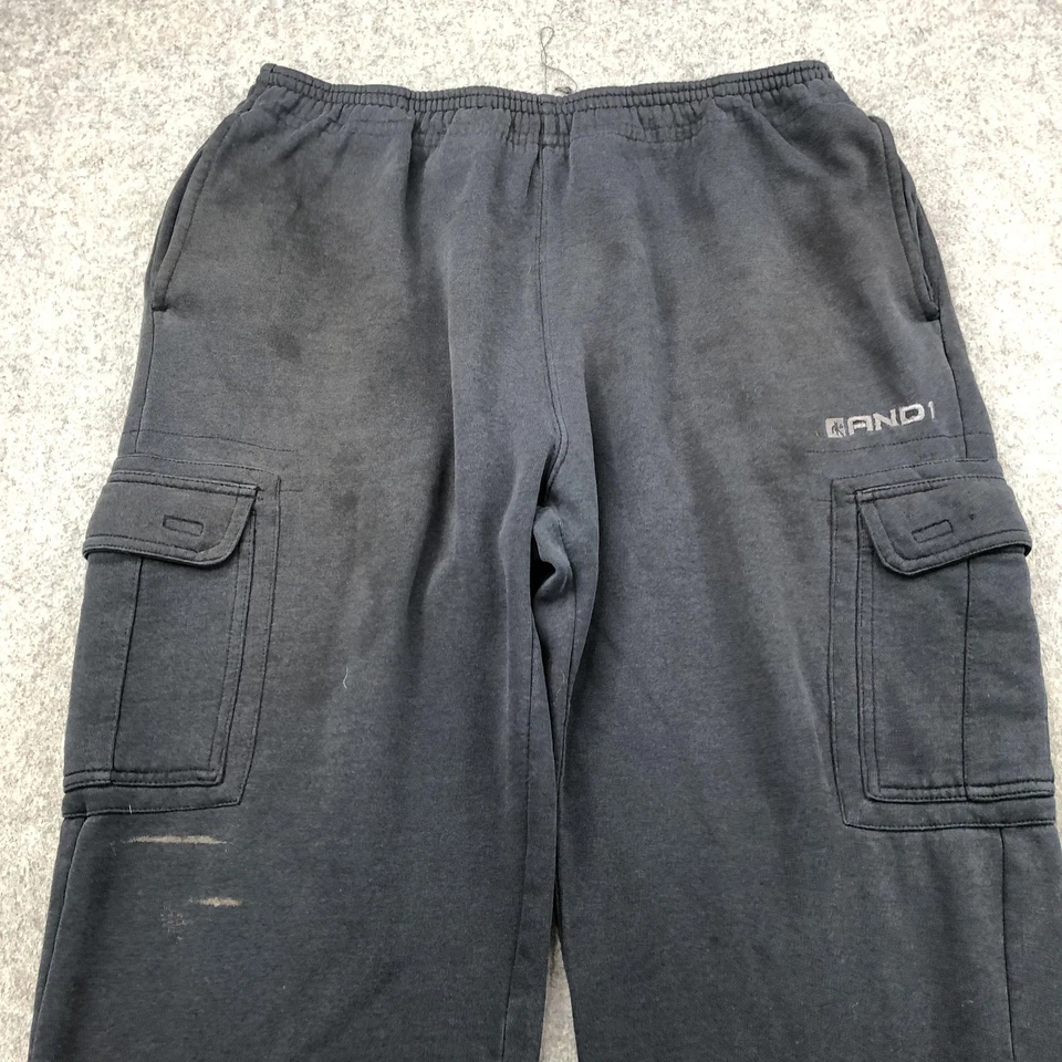 Pantalones deportivos AND1 Cargo para hombre XL negros polar bolsillos Y2K Foto 3 de 4