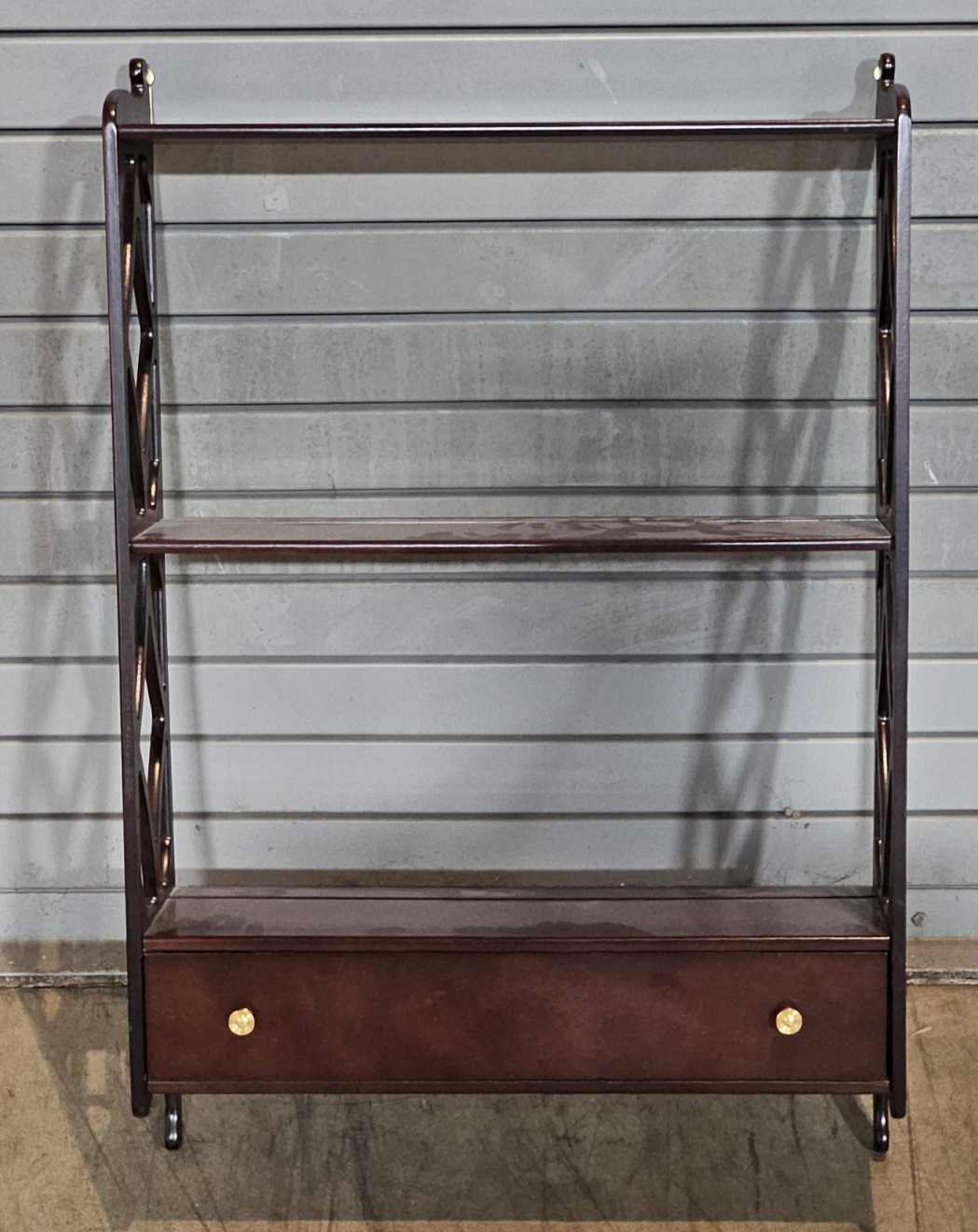 Bombay Company  Mahogany 3 Tiers Open Wall Hanging Shelf with Single Drawer