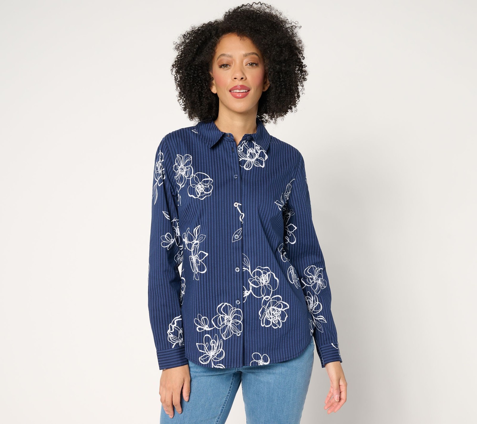 Joan Rivers Classics Collection Women's Top Sz S Cotton Seersucker Blue A684661