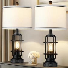 Modern Table Lamps, Industrial 3-Way Dimmable Bedside Lamp with USB A+Ports &...