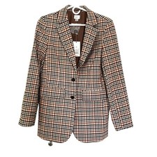 A New Day Brown Cream Check Plaid Office Blazer Single Button Size XS