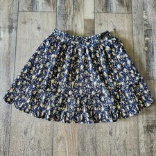 Kidpik Girls Navy Floral Pleated Skirt Size 10 M Lined Smocked Waist