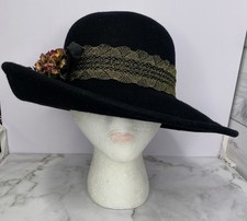 Betmar Street Smart Black Hat Wool Felt Vintage Flower Band