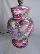 1990s vintage lamp , Helen Bull, handpainted china, purple marbled