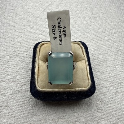 Sterling Silver Aqua Chalcedony Ring Sz 8, 6.2g