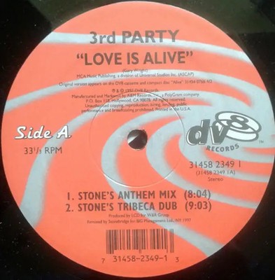 3rd Party Love Is Alive ORANGE LABELS Vinyl Single 12inch DV8
