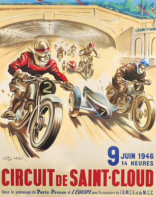 1946 Circuit de Saint-Cloud Motorradrennen Poster - 12X16/16X20/18X24/24X36