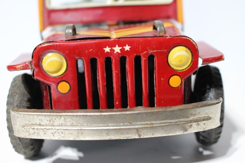 Jeep de juguete Thunder de fricción de metal de hojalata de colección ~ 9" x 4,5" x 3,5" ~ Japón - Imagen 14 de 17