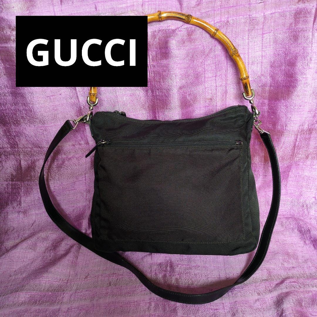 GUCCI Bamboo Nylon Black 2-Way Shoulder Bag Crossbody