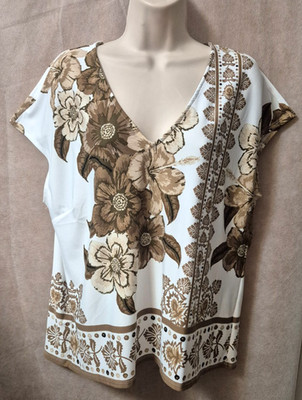 Halogen Women's Brown/Tan Floral V-Neck Sleeveless Blouse - Size L - NWOT