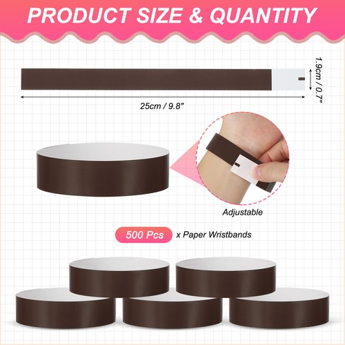 500 Pack Paper Wristbands for Events, Neon Party Concert Wrist Bands Brown - Afbeelding 2 van 7