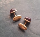 Vintage Art Deco Beautiful Gold Tone Burgundy Cuff Links Estate Sale  Cufflinks  — photo 3