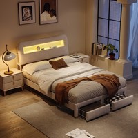 Polsterbett 160X200 Cm Doppelbett Mit Led Usb Stauraum 2 Schubladen Lattenrost