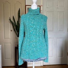 Women's Turquoise Cable Knit Turtleneck Sweater