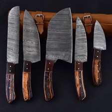 Custom Handmade FORGED DAMASCUS STEEL CHEF KNIFE Set , Kitchen Knives