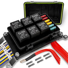 Waterproof 12V Fuse Relay Box Block Kit W/Pre-Wired Harness 12 16AWG 6 Gang