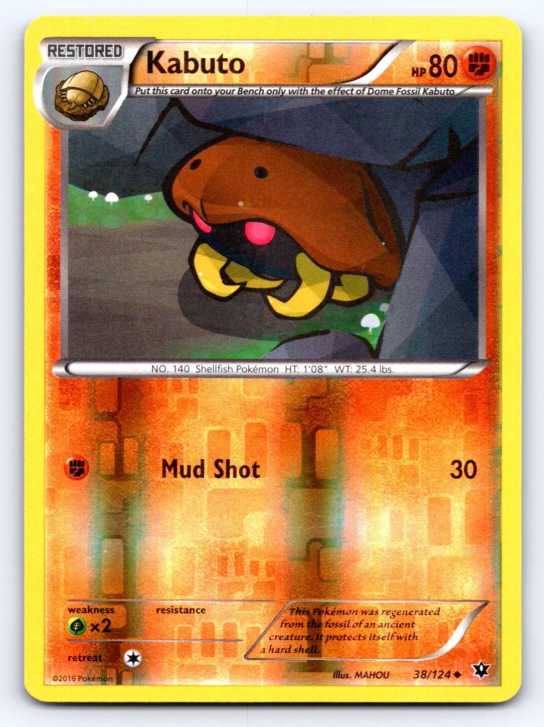 Kabuto 38/124 Uncommon Fates Collide Pokemon Reverse Holo Lightly Played