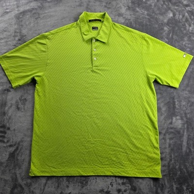 Nike Tiger Woods Collection Polo Mens Large Lime Green Textured Stripe Fit Dry