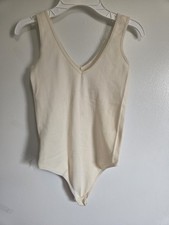 Ivory Women's One Piece Bodysuit V-Neck Solid Opaque Regular Size 1 Pack