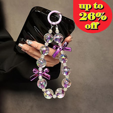 Purple Double Bow Beaded Bracelet Mobile Phone Lanyard,Bracelet Wrist Lanyard