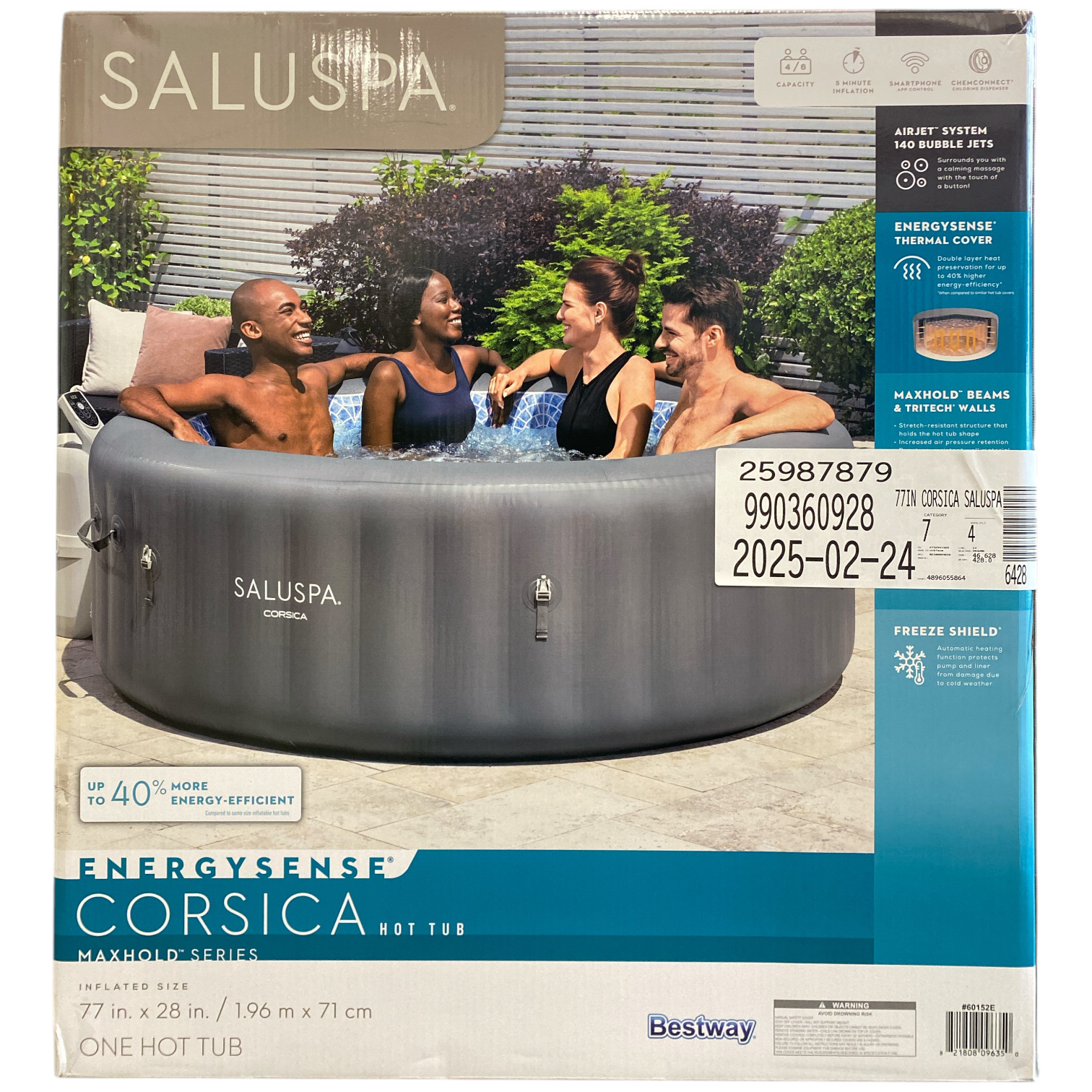 Энергосберегающая надувная гидромассажная ванна SaluSpa Corsica Smart AirJet 77 x 28 серая 91490₽