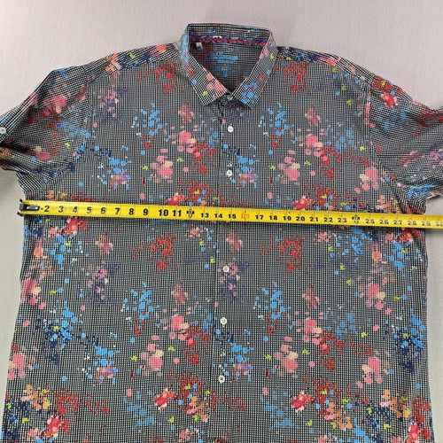 Luchiano Visconti Mens Shirt 3XL Checkered Floral Splash Black White Multicolor - Picture 13 of 18