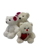 Lot of 3 White and Pink Red Teddy Bears Various Sizes