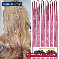 Hair Tinsel, Pink Hair Tinsel Kit for Girls, Glitter Tinsel Hair Extensions