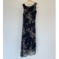 Vtg Y2K Black Floral Sequin Sleeveless Dress Sz 10 Fairycore Goth Asymmetrical