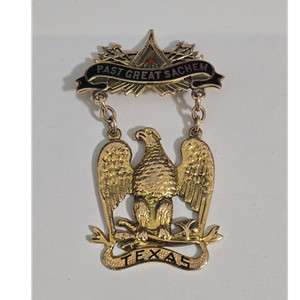 Past Great Sachem Texas Eagle Dangle Pin Badge Engraved B.R. Wall 1909
