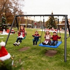 600lb Outdoor Swing Set Backyard w/3 Swings Heavy-Duty Metal Frame Kids Swingset