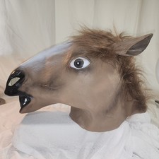Brown Horse Head Mask Adult Full Head Rubber Latex Faux Fur Mane Halloween...