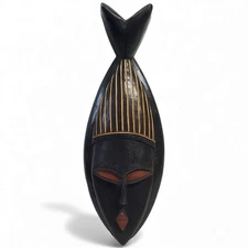 Vintage Handcrafted Decorative Wooden West African Mask Wall Decor Ghana 16"